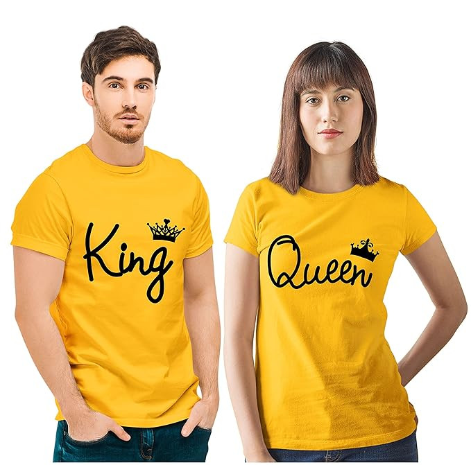 Hangout Hub HH101 Cotton Couple Sibling Combo Tshirts for Men Women Brother Sister | Printed King Queen Big Brother Little Sister |Regular Fit Family Matching T Shirts -Set of 2