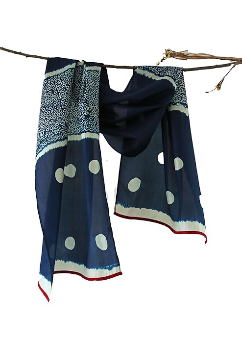 NK Textiles Women's Batik Hand Block Print Indigo Navy Blue