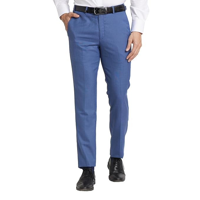 Park Avenue Men's Mid Rise Solid Pattern Super Slim Fit Poly Viscose Blend Flat Front Formal Trouser