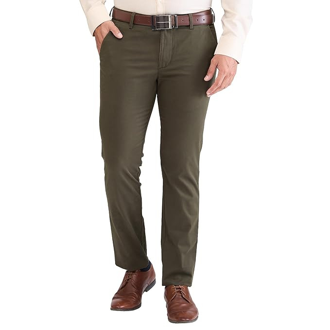 Park Avenue Men's Regular Fit Mid Rise Neo Fit Cotton Blend Solid Pattern Flat Front Casual Chinos
