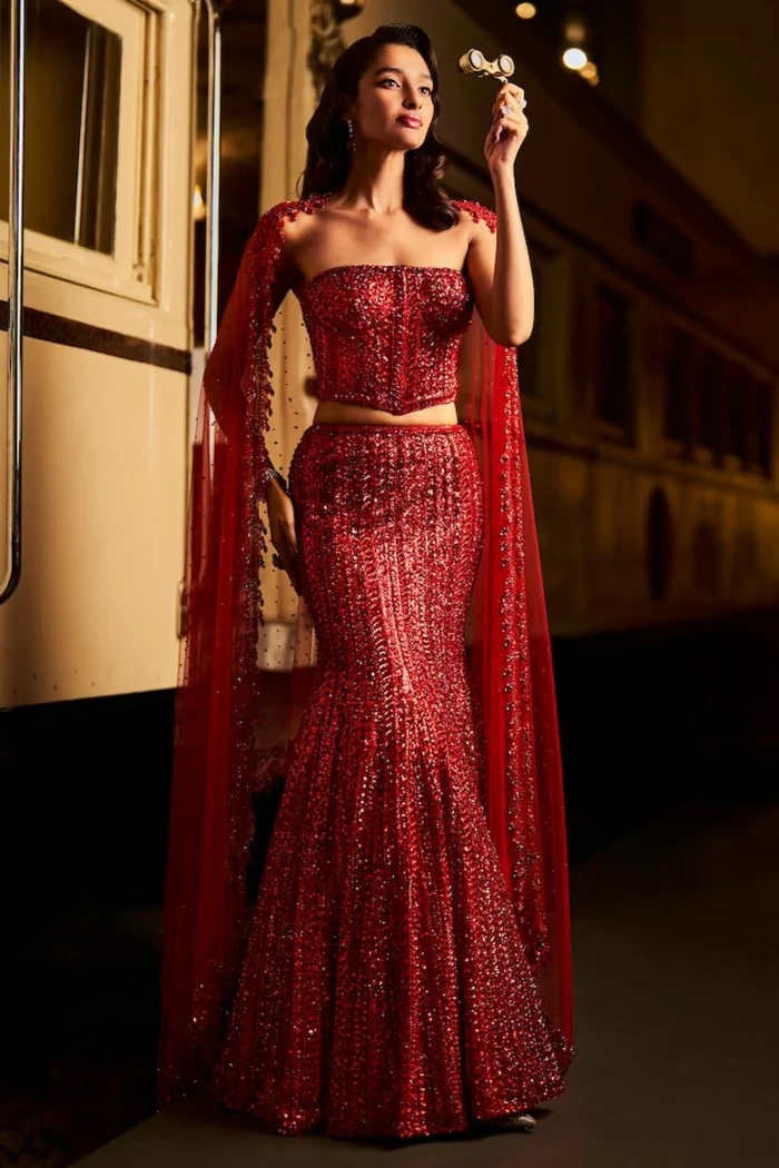 Sarasvi Gota Patti Silk Lehenga Set - Pink