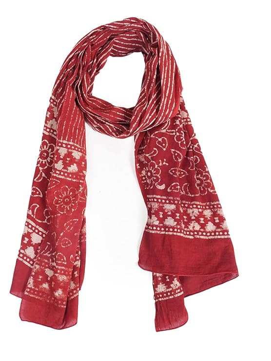 STYLE SHOES Red Women's Stylish Floral Printed Cotton Scarf